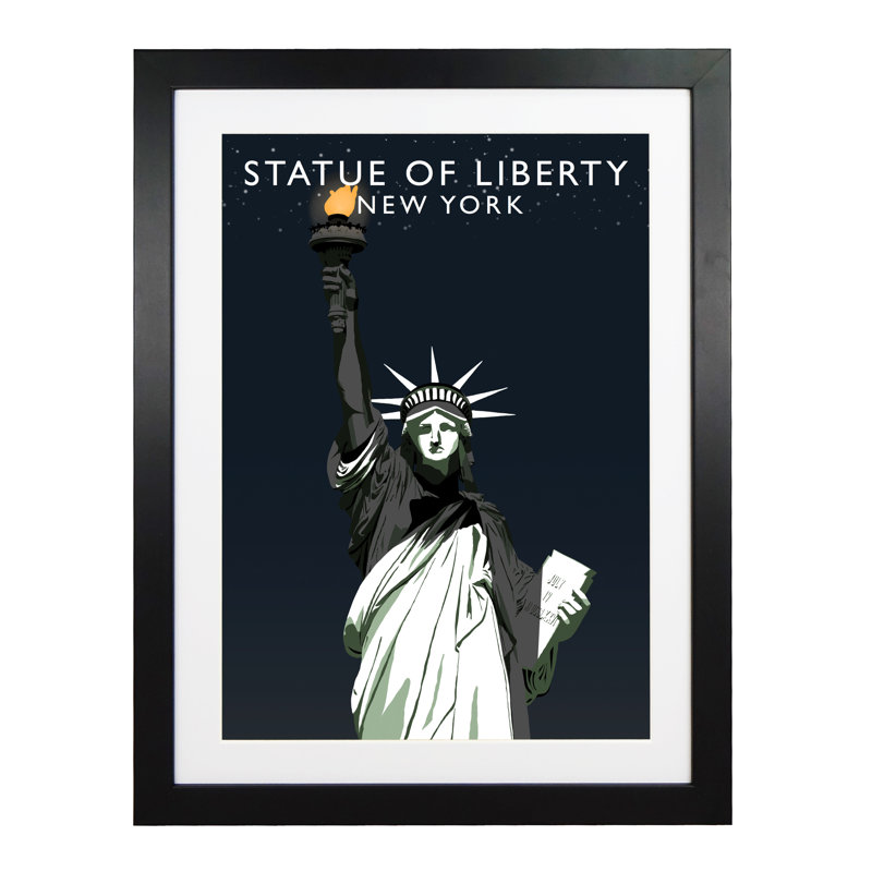 'Statue of Liberty Night' 1 Piece Wall Art, 54 cm H x 44 cm W x 2.2 cm D, Black Wood Frame