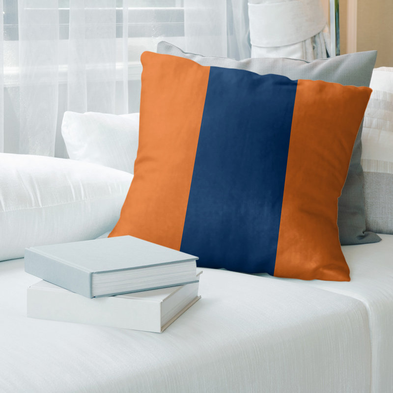 Striped Linen Reversible Throw Pillow, Orange/Navy, 20" x 20"