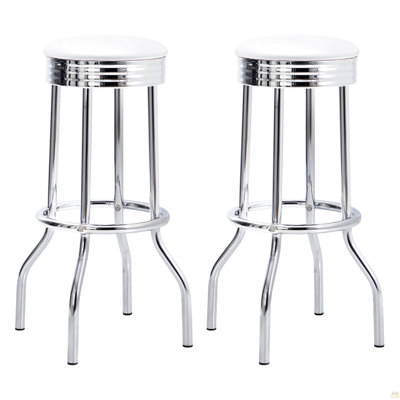 Midge White Upholstered Metal Swivel Bar Stool  (2 Of Set)