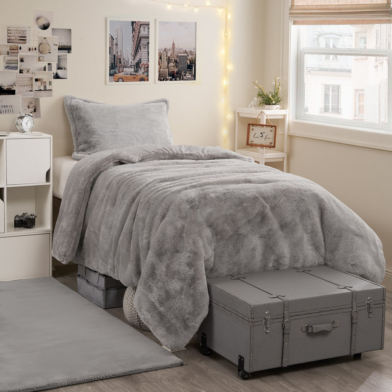 Coma Inducer Melange Chunky Bunny Oversized Comforter Set, Twin Extra Long Comforter + 1 Standard Shams, Gray