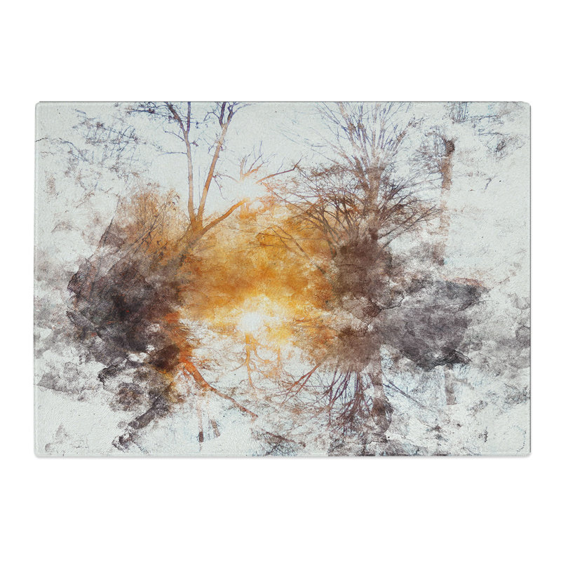 Tempered Glass Trees Watercolour Chopping Board, 20 cm x 28.5 cm