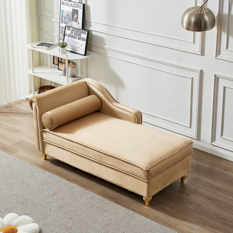 Chaise longue moderne avec revêtement en velours, Kaki