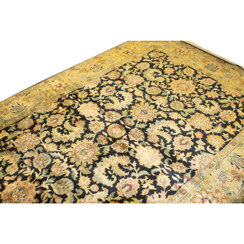 Hand Knotted Wool Oriental Area Rug in Black And Gold