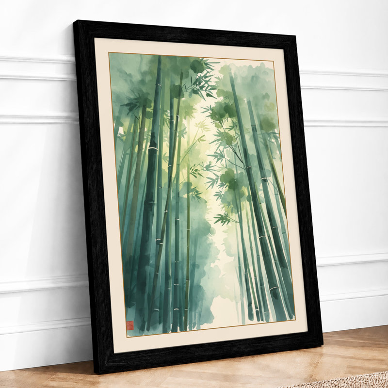 Bamboo Canopy Light Japandi - Framed Print, A4 - 29.7 x 21.0 cm, Black