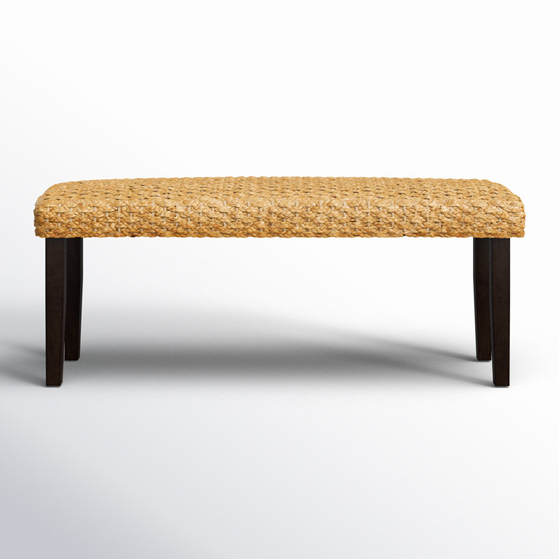 Bracket Hand-Woven Water Hyacinth Solid Wood For Vintage Entryway Bench Seat , Brown, Black