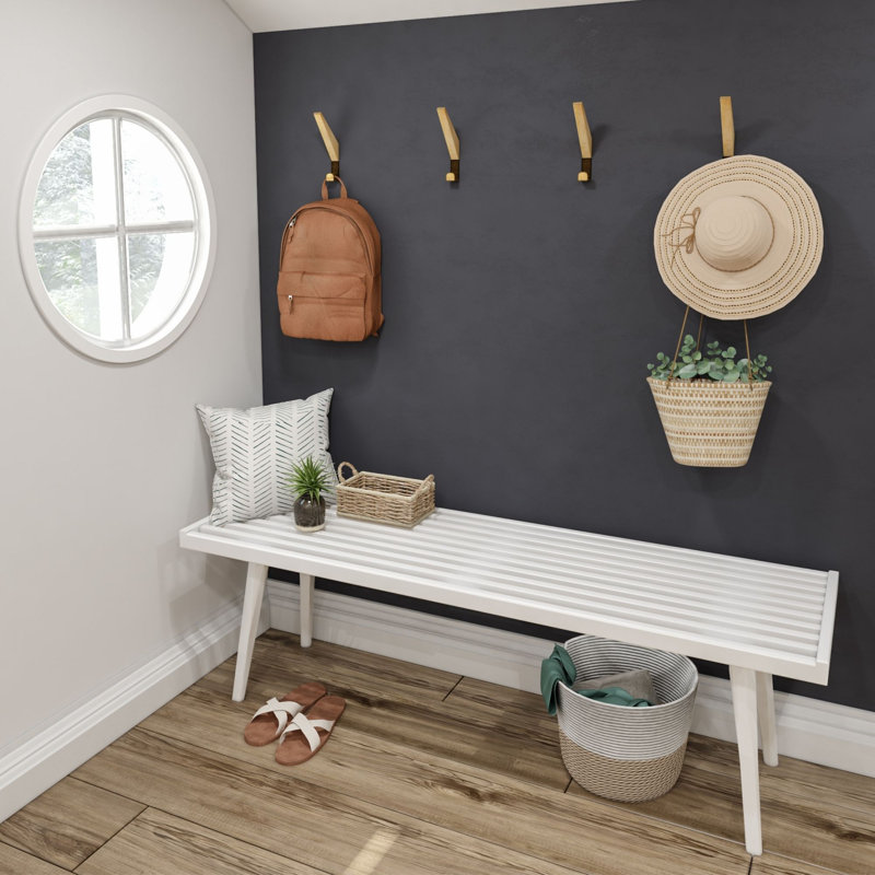 Levitus Wood Bench, White, 17.5" H x 56.25" W x 16.5" D