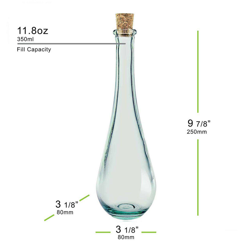 Ludgershall Drop Recycled with Cork Decorative Bottle, Clear