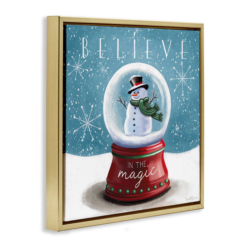 «Believe In Magic Snowglobe» par Elizabeth Tyndall, H 25 po x l 25 po, Cadre flottant métallique doré