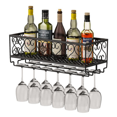Koehl 12 Bottle Wall Mounted Wine Bottle & Glass Rack in Black