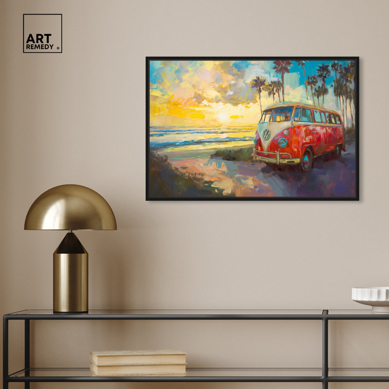 Colorful Coastal Sunset Canvas Print with Black Frame, 17" x 25"