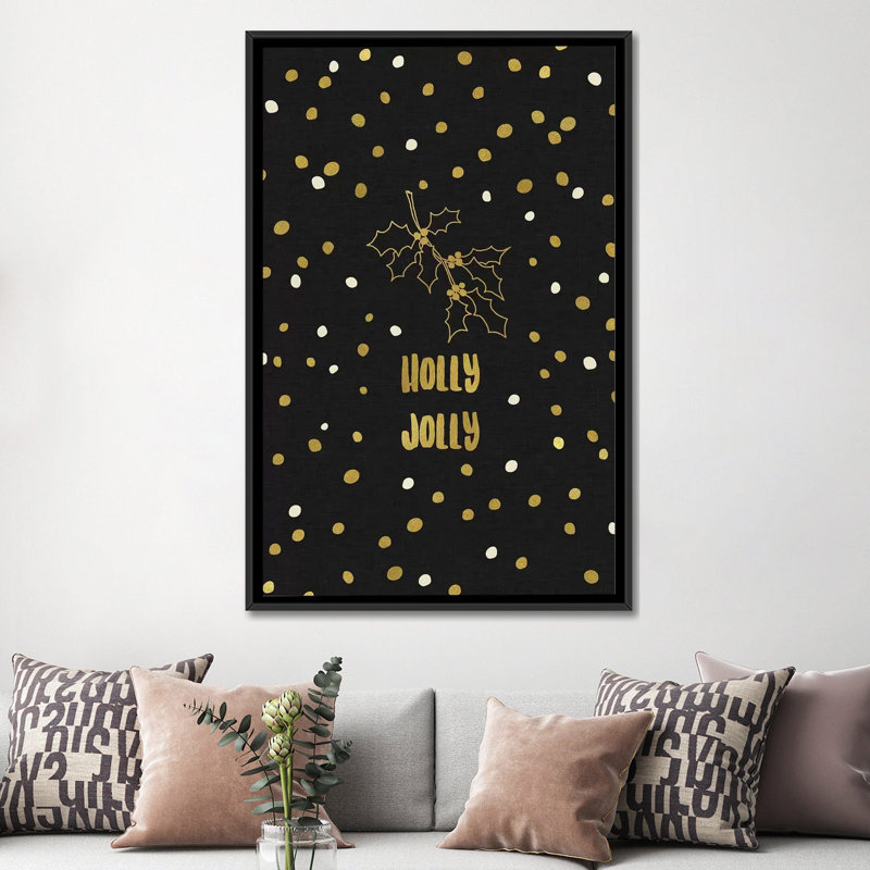 « holly jolly », art textuel sur toile, H 26 po x l 18 po x P 1,5 po, Toile avec cadre noir, Pas de tapis