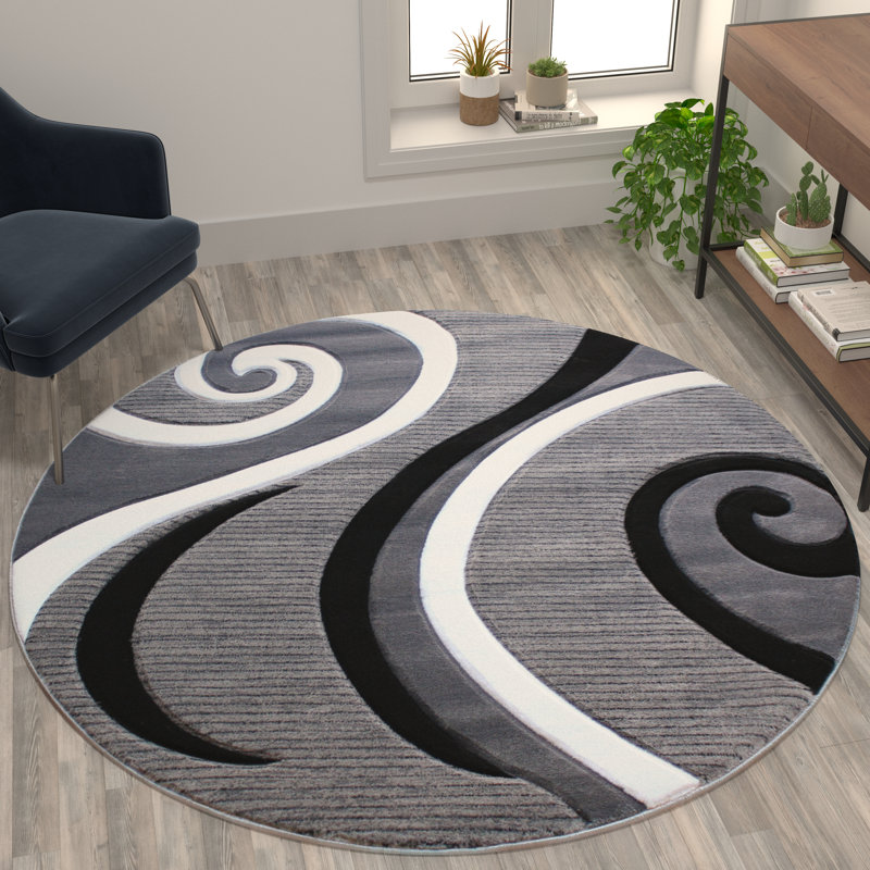 Tapis à motif abstrait tourbillon Skaghe, Rond 5 pi 3 po