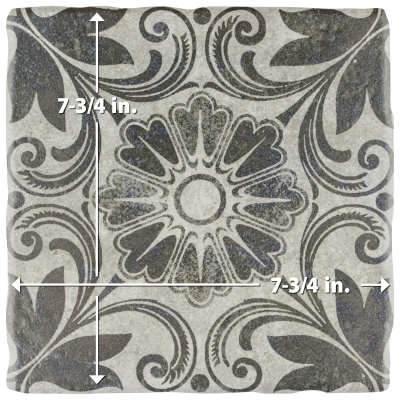 Costa 8" x 8" Ceramic Patterned Wall & Floor Tile, Matte Gray/Brown