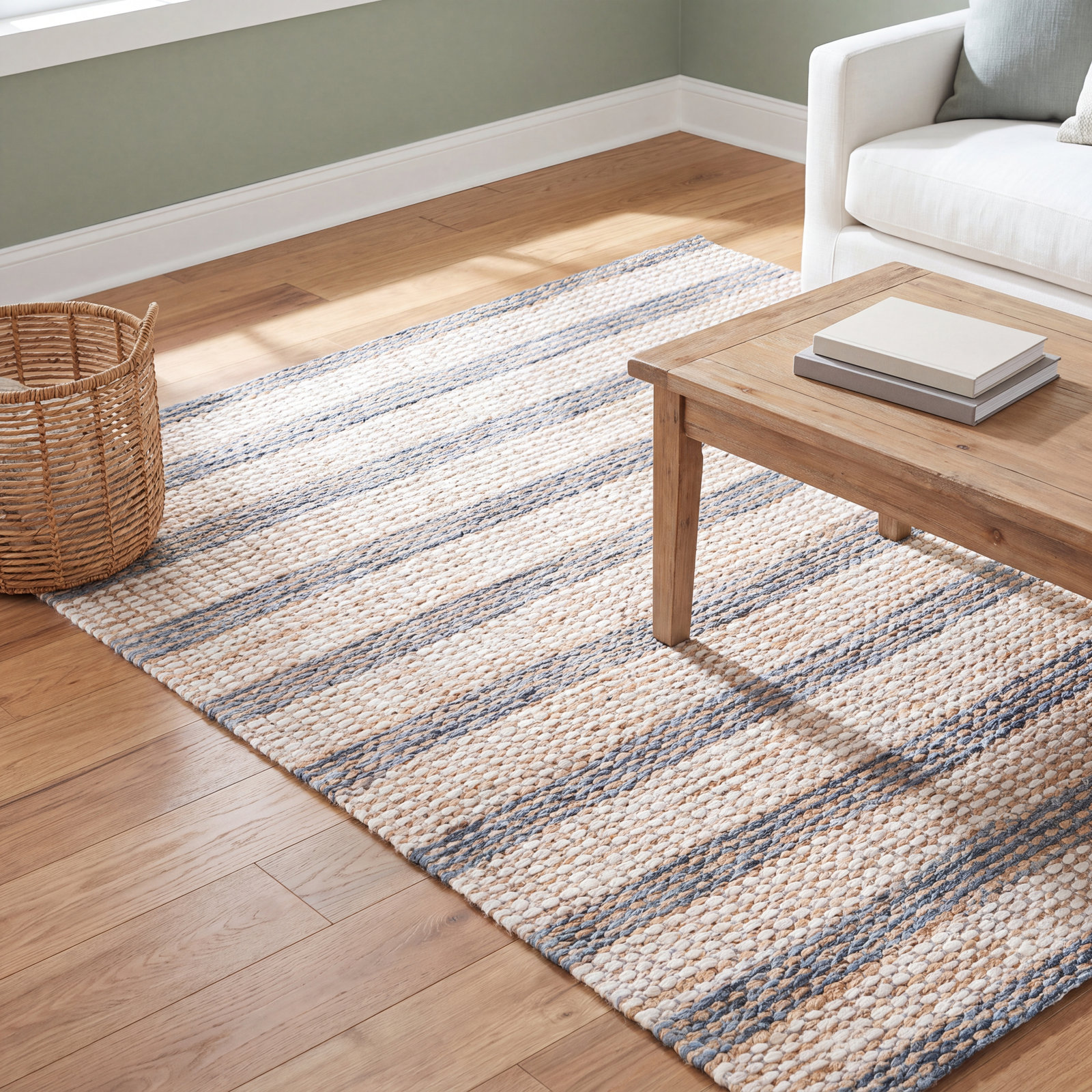 Hand-Tufted Striped Jute Wool Rug, 6'-0" X 9'-0" Rectangle