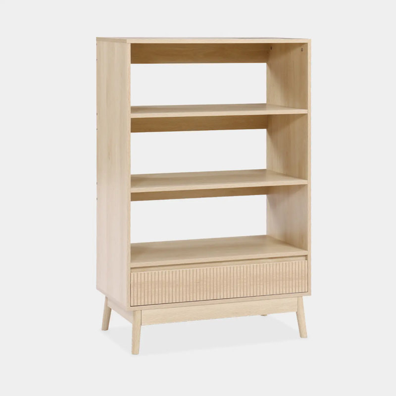 3 Tier Bookcase With Grooved Wooden Storage Drawer, 47.6" H x 31.5" W x 15.7"D