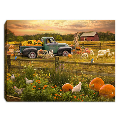 Harvest Truck 8x6 Mini Lighted Easel Back Canvas