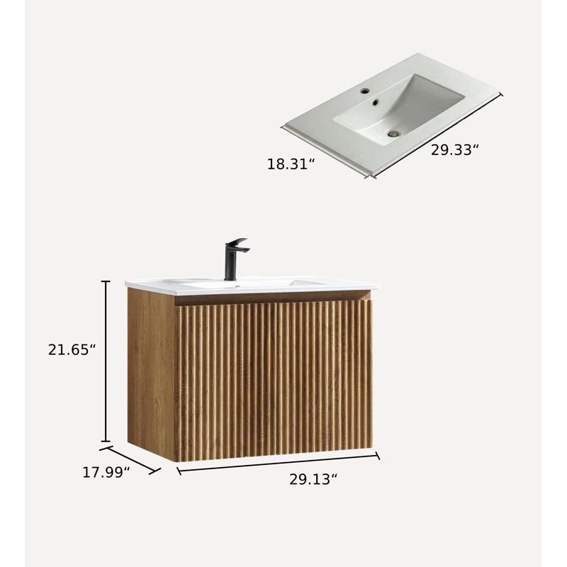 Lavabo mural 30 po en chêne Gloden avec surface solide
