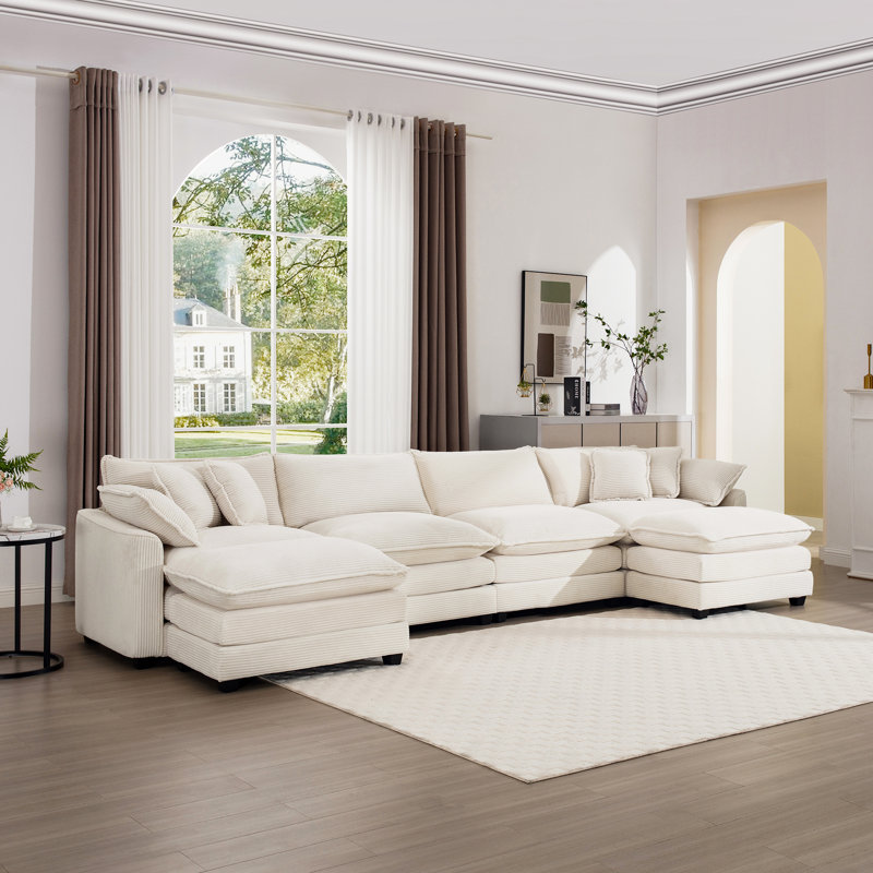 Canapé modulaire Kirima, Velours côtelé beige