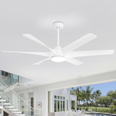 Nausica 65" Large Indoor/ Covered Outdoor Ceiling Fans with 3 Color Temperature Led Lights and Remote, Quiet Reversible DC Motor, 6 Speeds, 6 Blades, 7''/12'' Downrods