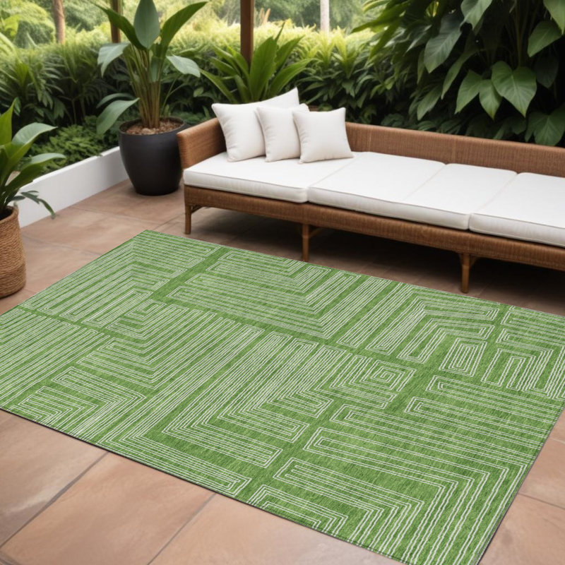 Tapis géométrique lavable intérieur / extérieur vert 8 pi x 10 pi