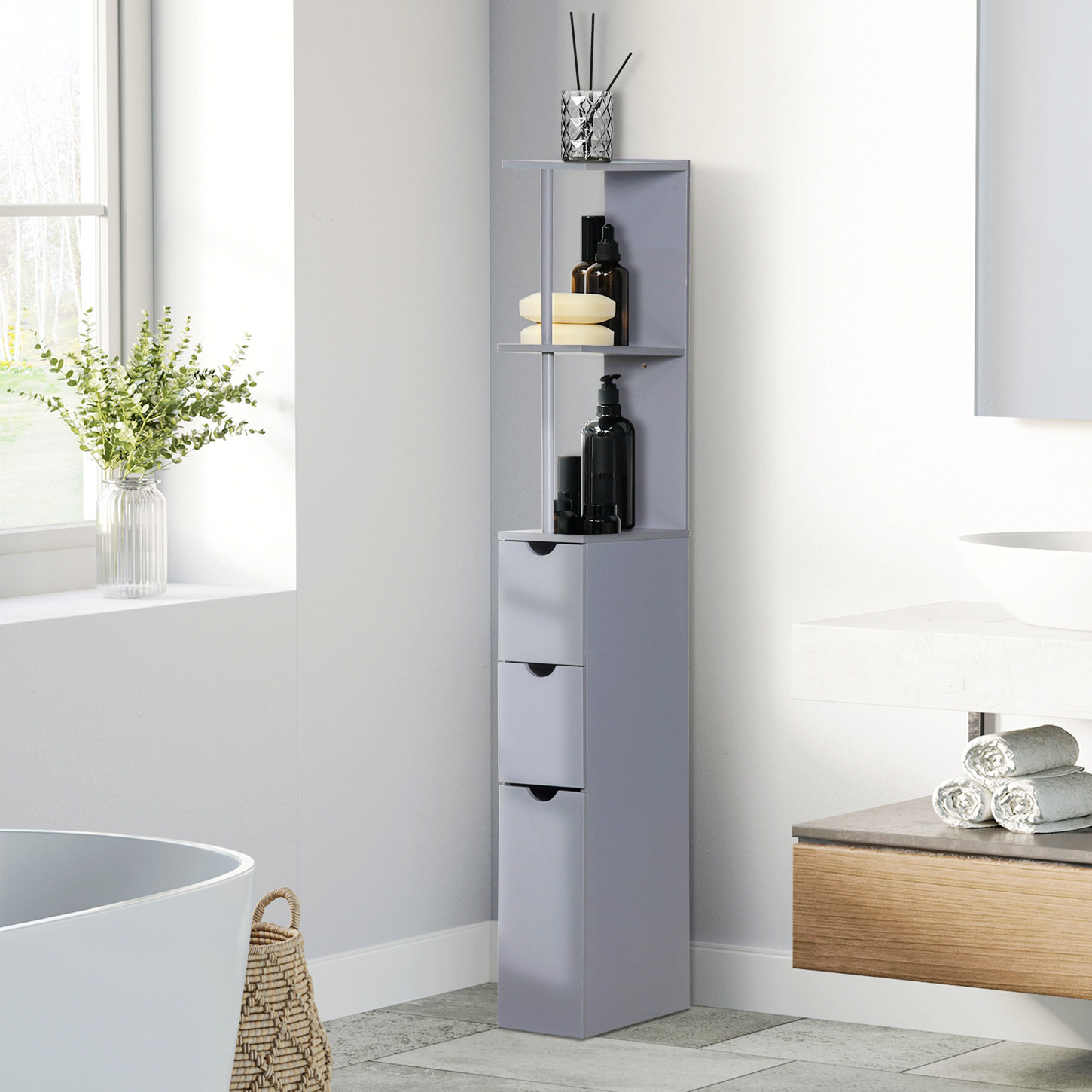 Ebern Designs Tayjon Free-Standing Bathroom Cabinet, Slim Bathroom ...