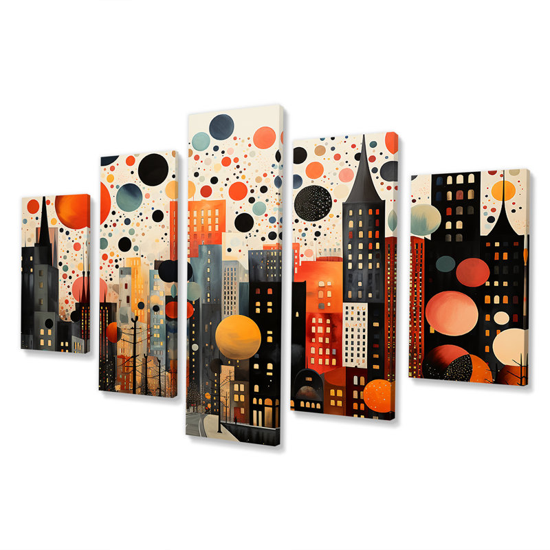  «Orange Bubble Cityscape Art Deco III - City Art Deco Multipanel Wall Art