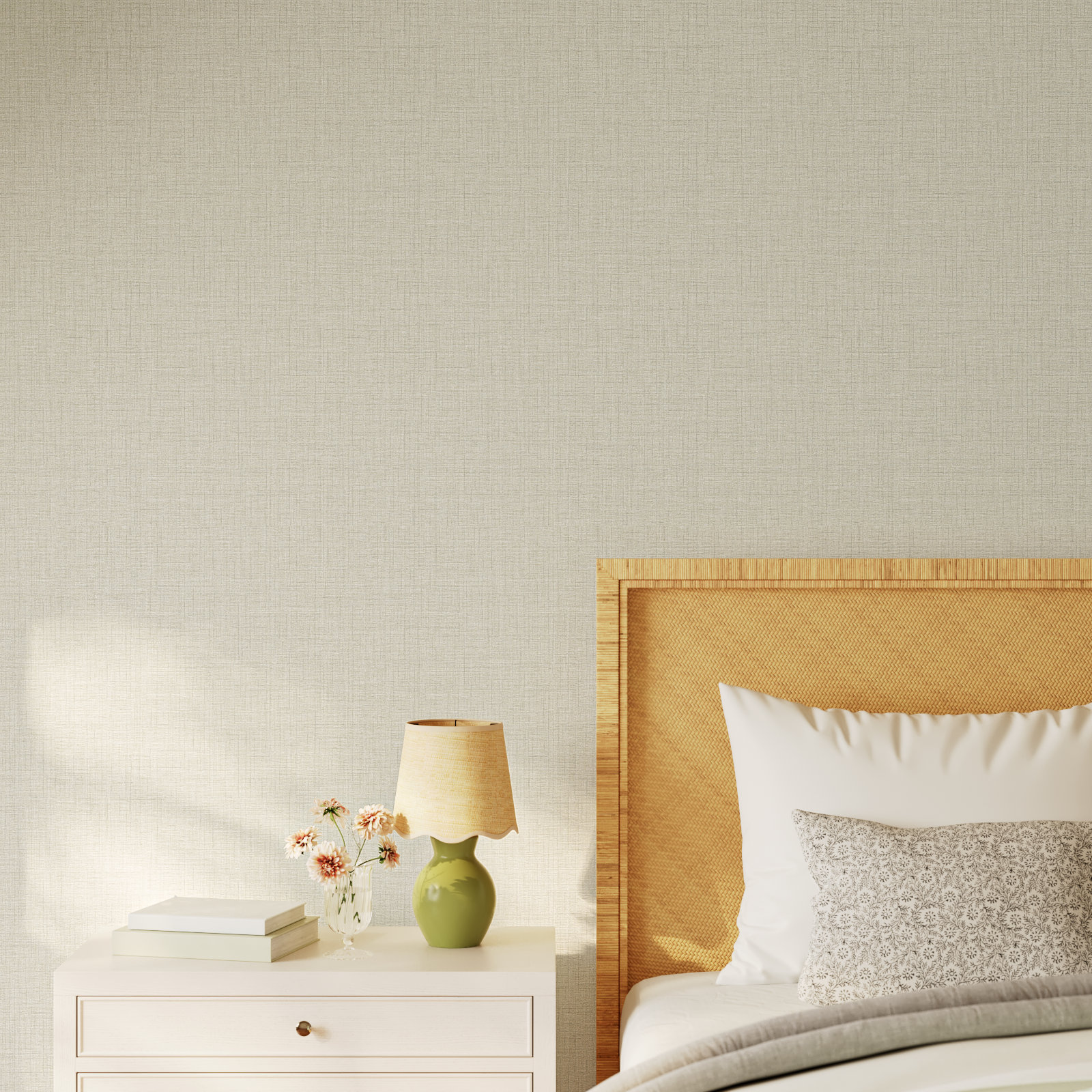 Elise Textured Linen Wallpaper, Olive
