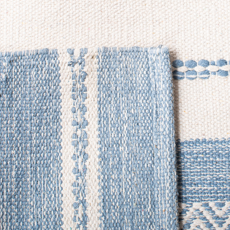Tapis bleu / crème en coton tissé à plat à la main Addilynn, Rectangle de 3 pi x 5 pi