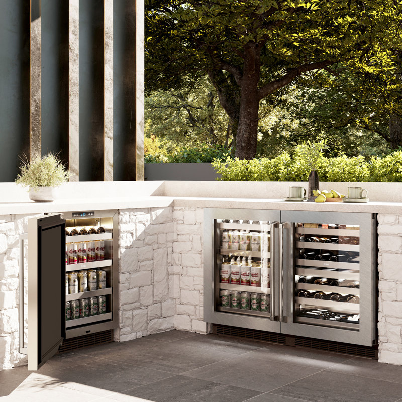 24" Stainless Steel Undercounter Beverage Fridge with Glass Door