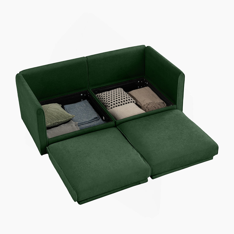Causeuse moderne en chenille avec rangement dissimulé et conception ergonomique, H 27,9 po x l 75,5 po x P 37,4 po, 2, Vert