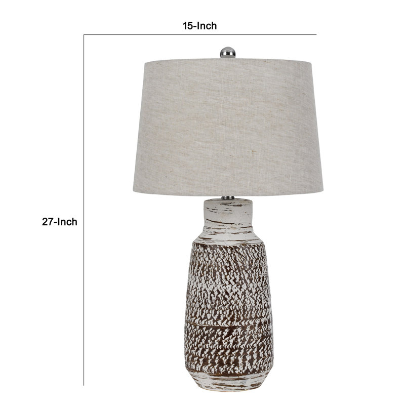 Ensemble de 2 lampes de table Bora, abat-jour en jute, céramique brune, blanc vieilli, Brun terre cuite, Blanc
