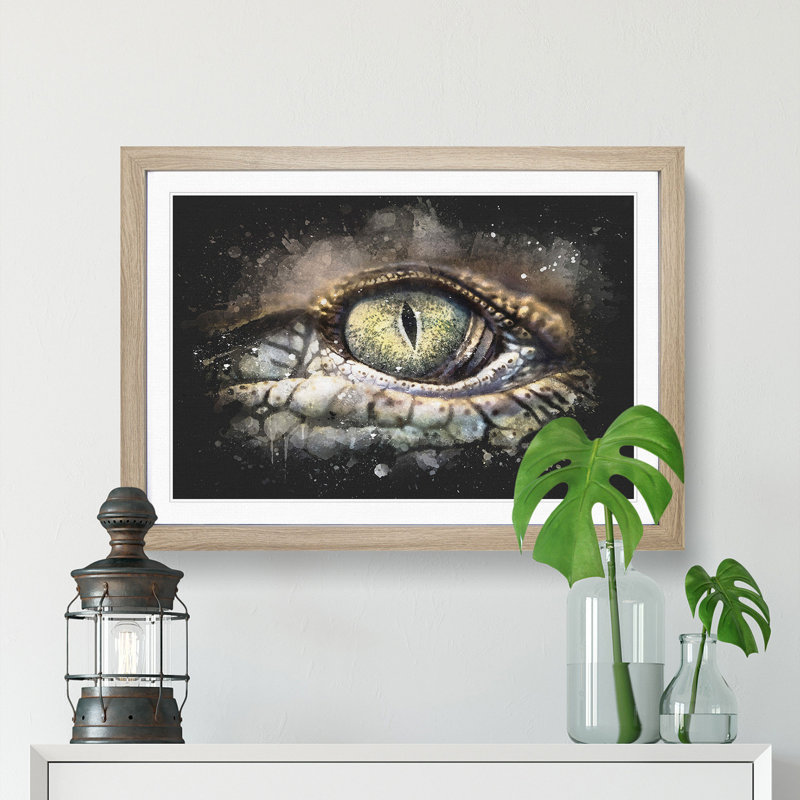 Crocodile Eye - Framed Print, 33cm H x 45cm W x 2cm D, Oak Framed