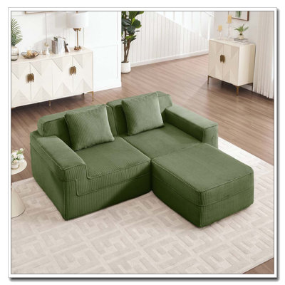 Canapé modulaire en L à 2 places sans os, canapé modulaire Cloud avec assise profonde, canapé modulaire moderne à 2 places avec coussins décoratifs et 1 repose-pieds mobile