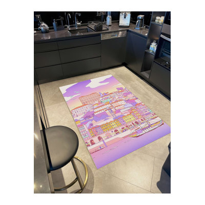 Tapis décoratif lavable à la machine rose