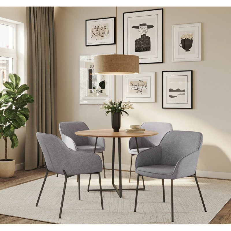 Chaise de salle à manger en métal noir et tissu gris - ensemble de 2