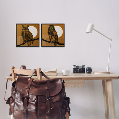 «Full Moon Owls on Branch», ensemble de 2 giclées par Regina Moore