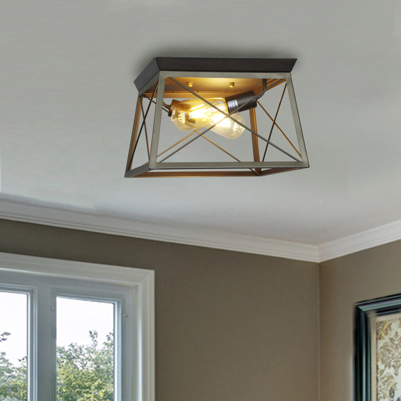  Farmhouse-Style Two-Toned 2 Light Ceiling Flush Fixture 12" Wide
