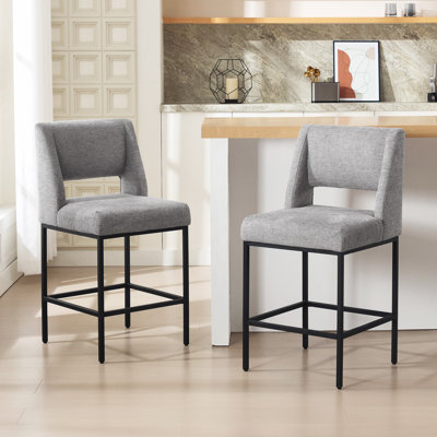 Jenie Upholstered 26.4'' Linen Counter Stool with Metal Frame
