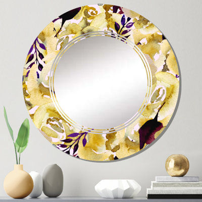 Miroir mural rond jaune et mauve