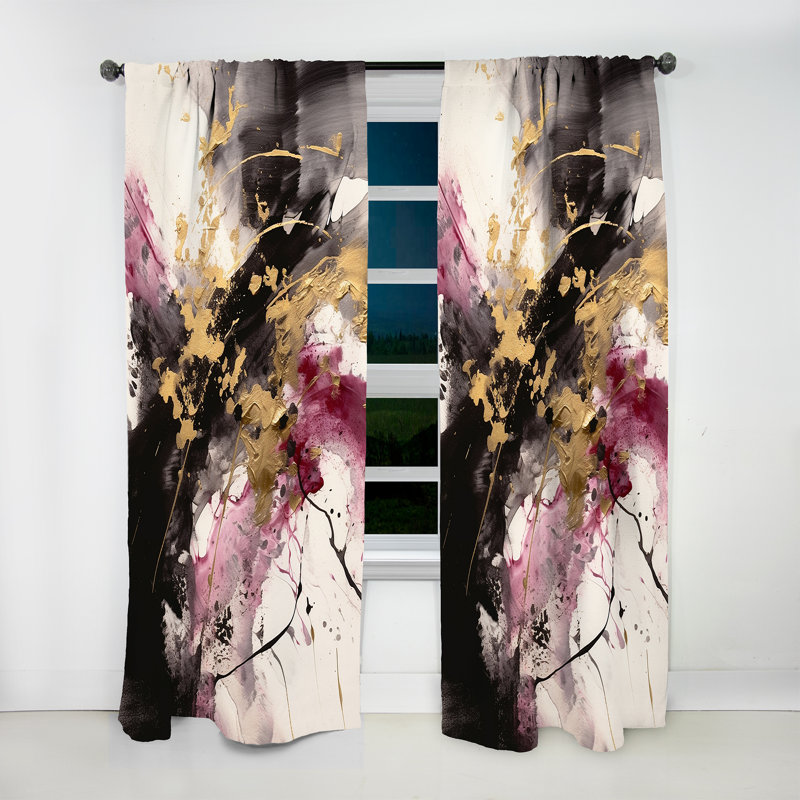 Gold And Pink Fluid Fusion II - Abstract Curtain - Velvet Room Darkening - 1 panel, 52" W x 95" L
