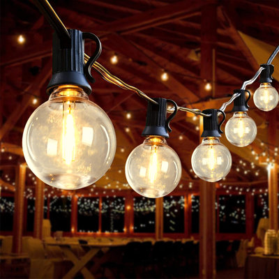 Guirlande de 98 lumières à DEL pour l'extérieur, lumières de patio imperméables à brancher avec 50 ampoules incassables, décor de lumière suspendue d'extérieur blanc chaud pour terrasse de jardin bistro