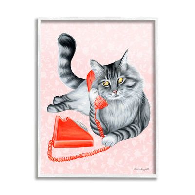 " Expressive Manx Cat Vintage Telephone Botanical Pattern " by Amelie Legault