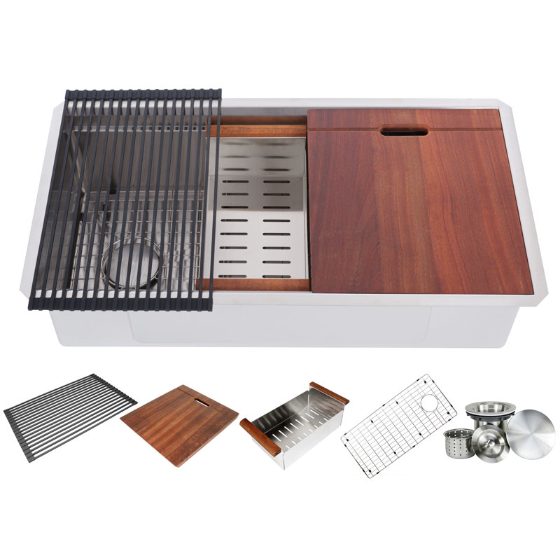 Évier de cuisine encastrable L 36 po x l 19 po avec accessoires CozyBlock, Argent