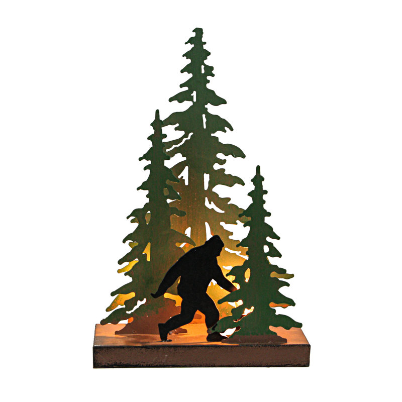 Rustic Black Metal Bigfoot Forest Stroll Accent Lamp