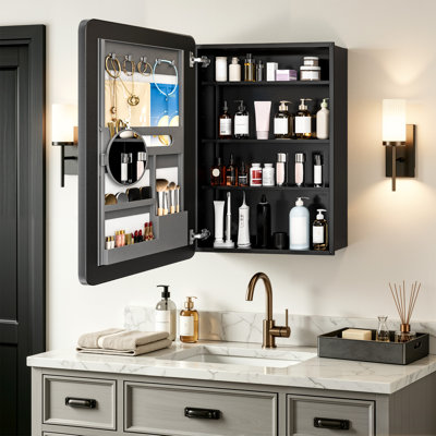 Recessed or Surface Mount Medicine Cabinet with Mirror & Adjustable Shelves & Behind-the-door Storage
