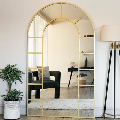 Mio - Gold Metal Arched Window Wall & Leaner Mirror