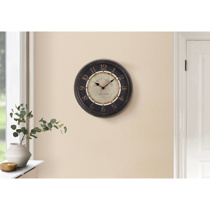 Clocks, 16" Round, Wall Clock, Antique Brown, Transitional