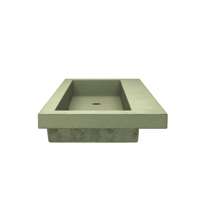 Trough Concrete Handmade Rectangular Drop-in Bathroom Sink, Sage, No Faucet Hole