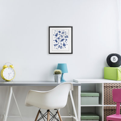 Indigo Bugs & Dots, reproduction encadrée sous verre, conception de Connie Summers
