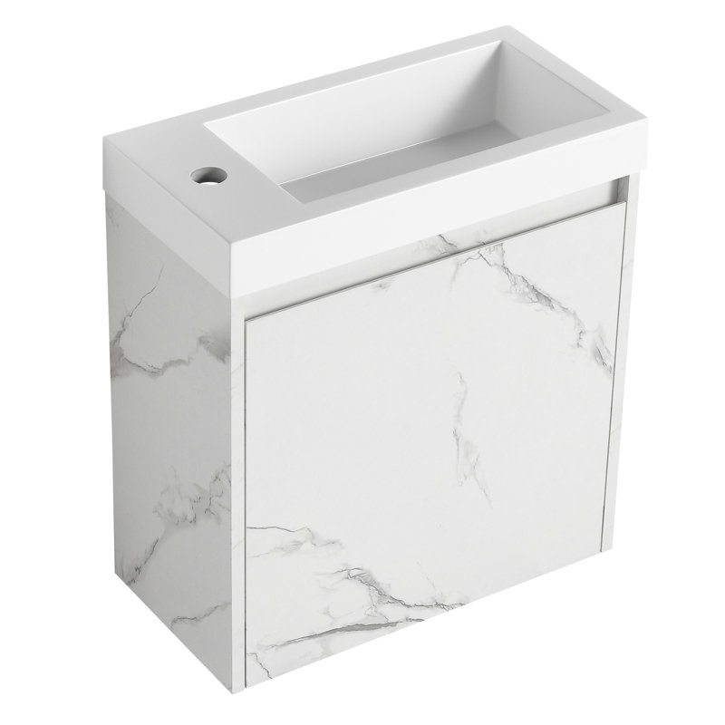 Meuble-lavabo de salle de bain avec lavabo en résine et porte à fermeture en douceur - Améliorez votre expérience de bain avec lavabo de rangement flottant de 20 po